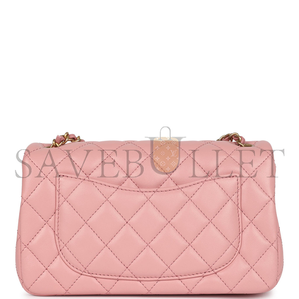 Ch*el master large mini pearl embossed rectangular flap dark pink lambskin brushed gold hardware (20*13*7cm)